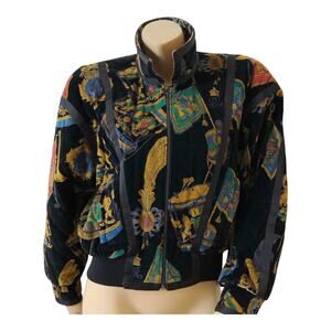 ESCADA Margaretha Ley Womens Size 34 Vintage Crest Printed Velvet Bomber Jacket